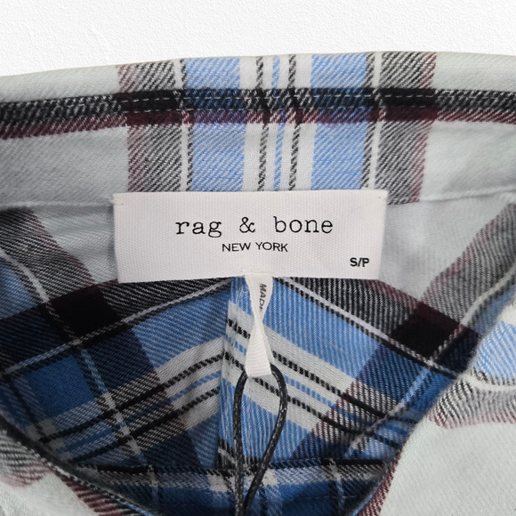 Rag & Bone Jonah Plaid Button Down Shirt Grey Blue Check Size Small $250 NWT - Picture 4 of 13